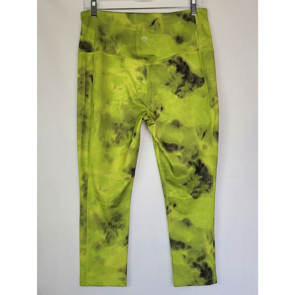 VOGO Athletica High-Waisted Green Black Tie-Dye Cropped Capri Leggings Womens L - Picture 3 of 8